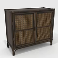 Storage Cabinet with Dark Wood Frame Rattan Panel Doors and Metal Legs