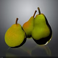 Fresh Yellow And Green Pears With Shiny Skin On Black Reflective Surface
