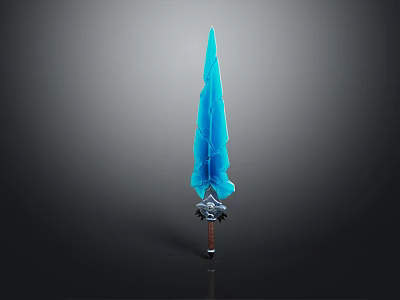 Frosty Blue Glowing Icy Crystal Sword Weapon With Decorative Hilt And Sharp Blade 3d model