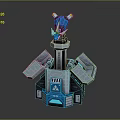 Futuristic Sci Fi Weapon Tower With Blue Turret And Open Panel Design 3d model