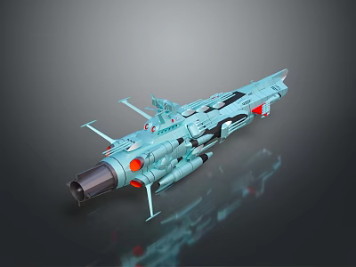 Futuristic Cyan Spaceship 3D Model With Detailed Structure Red Accents And Reflective Surface 3d model