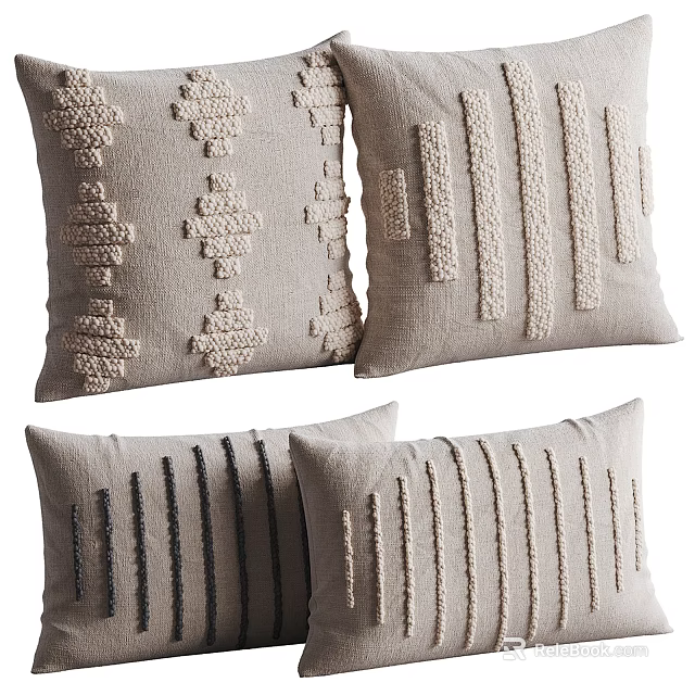 Knitted Decorative Throw Pillows With Geometric Patterns And Striped Textures In Neutral Tones 3d model 