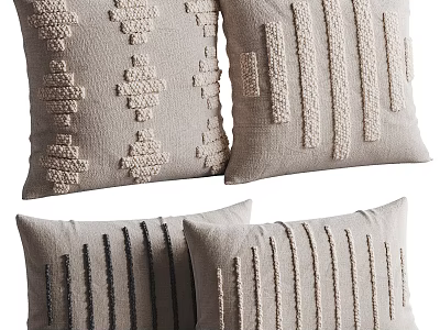 Knitted Decorative Throw Pillows With Geometric Patterns And Striped Textures In Neutral Tones 3d model