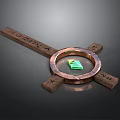 Brown Wooden Blocks And Copper Ring Structure With Green Square Center