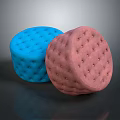 Two Round Sofa Stools with Blue and Pink Upholstery and Stitched Patterns 3d model
