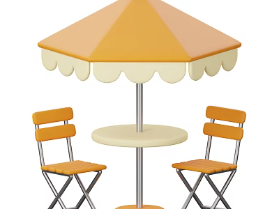 Orange Folding Leisure Chairs With Round Table And Scalloped Edge Umbrella 3d model