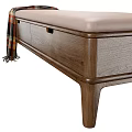 Wooden Ottoman With Storage Drawers And Upholstered Seat Featuring Plaid Blanket