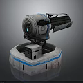 Futuristic Weapon With Mechanical Design Blue Stripes And Tech Inspired Base 3d model