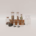 Various Shapes And Sizes Ceramic Vessels With Lids Filled With Spices Herbs And Cinnamon Sticks