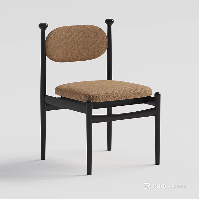 Modern Dining Chair With Brown Upholstered Seat Back And Black Metal Frame 3d model 