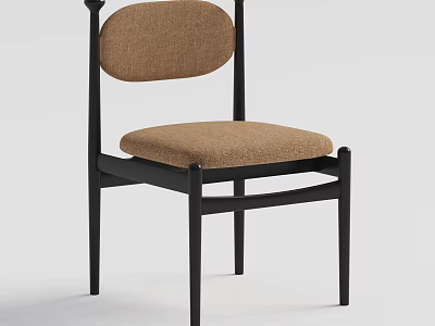 Modern Dining Chair With Brown Upholstered Seat Back And Black Metal Frame 3d model