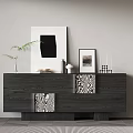 Modern Living Room Sideboard With Decorative Painting Plant Vase Candles And Books