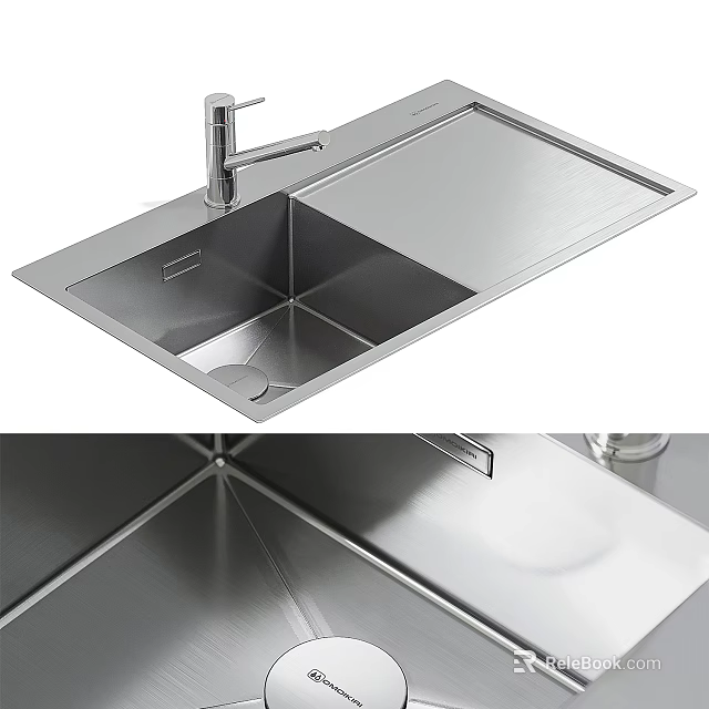 Modern Stainless Steel Kitchen Sink With Brushed Finish And Single Bowl Design 3d model 