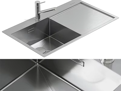 Modern Stainless Steel Kitchen Sink With Brushed Finish And Single Bowl Design 3d model