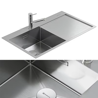 Modern Stainless Steel Kitchen Sink With Brushed Finish And Single Bowl Design 3d model