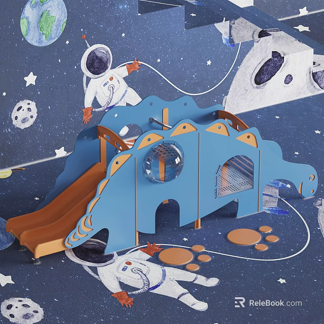 Blue Dinosaur Shaped Play Equipment With Slide Space Theme Astronaut And Stars 3d model 