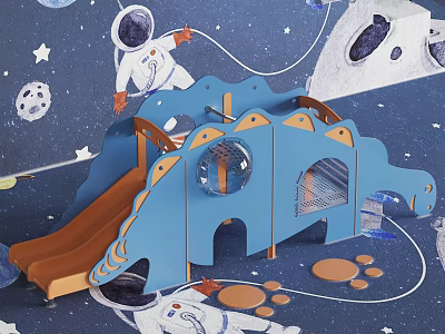 Blue Dinosaur Shaped Play Equipment With Slide Space Theme Astronaut And Stars 3d model