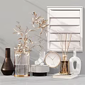 Modern Neutral Color Decorative Ornament Set With Glass Vases Reed Diffusers Clock And Dried Flowers