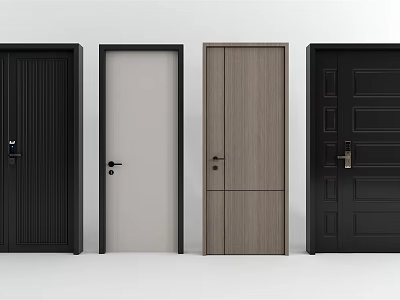 Stylish Swing Doors In Black White And Wooden Design For Interior Spaces 3d model