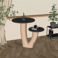 Modern Curved Side Table With White Base And Black Round Tops For Living Room Decor