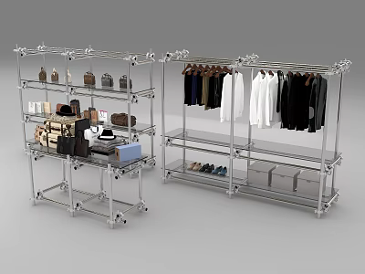 Stainless Steel Clothes Rack With Multi Tier Shelves Wheels For Hanging Apparel Bags And Shoes 3d model