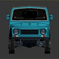 Light Blue Vintage Off Road Vehicle With Grey Soft Top And Large Wheels