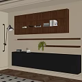 Modern Dark Wood Bookshelf With Multiple Compartments Books Floating Shelves Potted Plant And Storage Cabinet