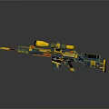 Modern Sniper Rifle Featuring Blue Yellow Orange Design And Tactical Scope