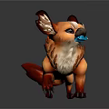 Fantasy Creature Character Featuring Orange Fur Blue Snout Horns Pointed Ears And Flame Design