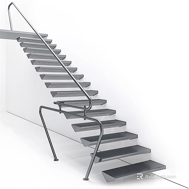 Minimalist Indoor Staircase Design With Sleek Metal Handrail And Smooth Steps For Modern Home 3d model 