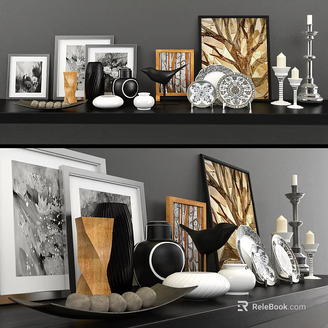 Elegant Decorative Ornament Collection With Framed Pictures Candle Holders And Plates 3d model 
