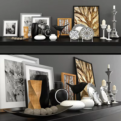 Elegant Decorative Ornament Collection With Framed Pictures Candle Holders And Plates 3d model