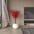 Red Leaf Bonsai Plant in White Pot for Indoor Living Room Decoration