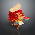 Cartoon Character Holding Red Bowl With Tomato Sauce Pizza Base On Head And Apron Running