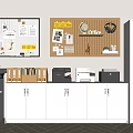 White Office Bookcase With Glass Doors Alongside File Cabinets And Wall Bulletin Boards