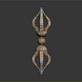 Ancient Textured Sculpture With Twin Prongs Brown Body And Blue Accents