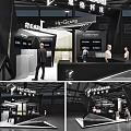 Modern Black White Exhibition Booth With HYVGEAR Brand Display Screens And Reception Counter