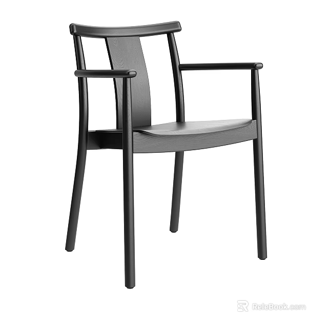 Black Modern Single Chair with Armrests and Sleek Structure Design 3d model