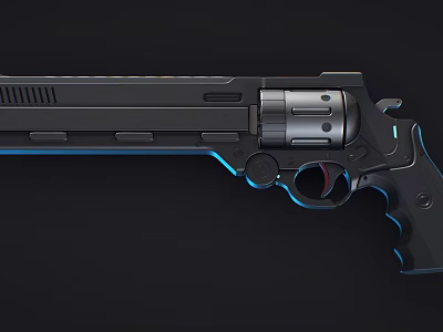 Black Revolver With Blue Glowing Accents Modern Metallic Finish And Futuristic Design 3d model