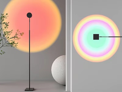 Modern Floor Lamp With Black Stand And Round Gradient Colorful Halo For Living Room Decor 3d model