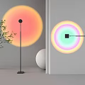 Modern Floor Lamp With Black Stand And Round Gradient Colorful Halo For Living Room Decor