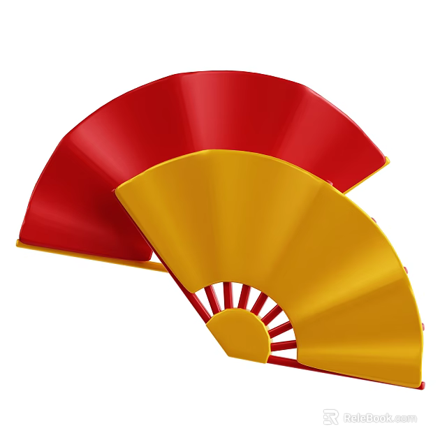Traditional Red And Yellow Folding Fans As Daily Living Necessities 3d model 