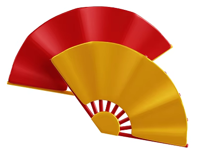 Traditional Red And Yellow Folding Fans As Daily Living Necessities 3d model