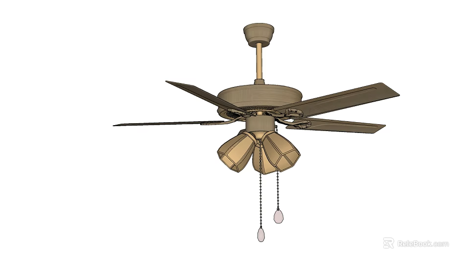 Modern Ceiling Fan With Light Fixture And Pull Chains For Home Ventilation 3d model 