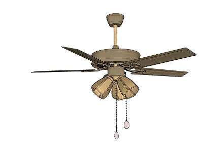 Modern Ceiling Fan With Light Fixture And Pull Chains For Home Ventilation 3d model