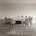 Round Dining Table Set with Beige Upholstered Chairs and Tableware in Modern Interior 3d model