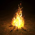 Cozy Garden Bonfire Scene With Burning Flames Logs And Dry Grass On Dark Ground
