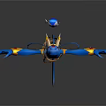 Blue Fantasy Game Movie Character With Large Claws Yellow Red Accents and Floating Blue Orb