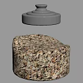 Transparent Ceramic Vessel With Vertical Stripe Design And Silver Lid Containing Shell Fragments 3d model