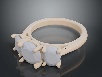 Beige Decorative Ring With Two Large Gemstone Shapes And Small Protrusions 3d model